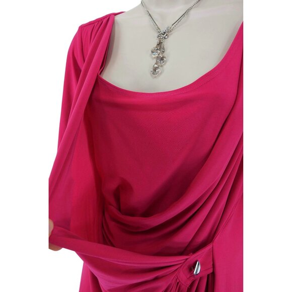 Dressbarn Pink Fuchsia Tab Sleeve Faux-Wrap Dress Size 16 Office Career Stretch - Picture 5 of 10